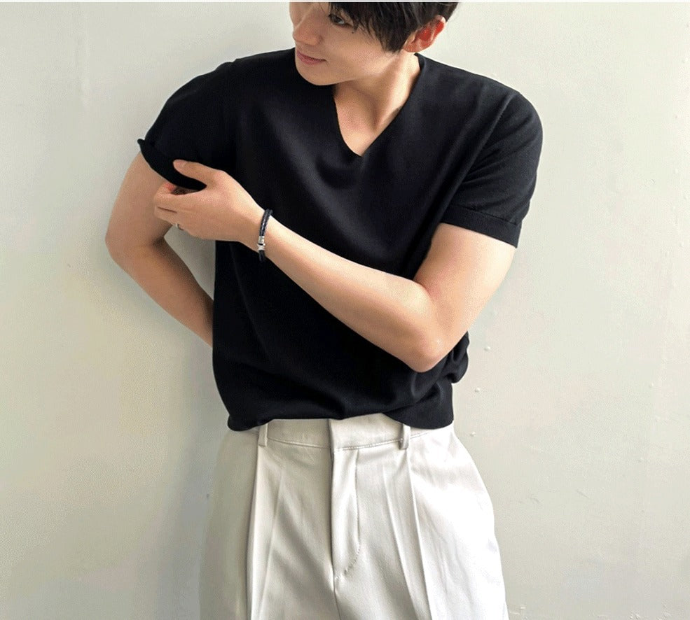 Ice Tencel V-Neck Short Sleeve Knit