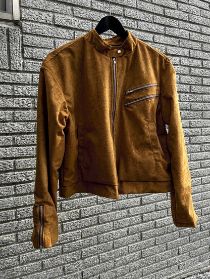 Dutzby Double Zipper Tweed Suede Biker Jacket