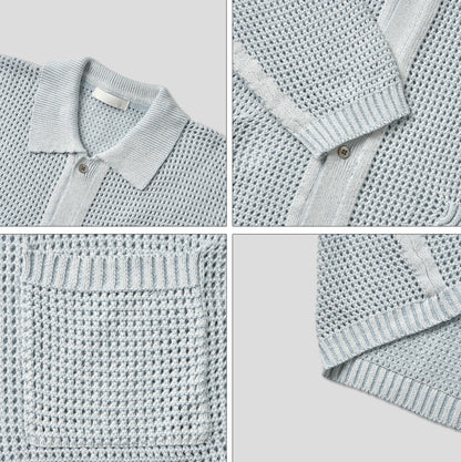 Linen Waffle Two-Tone Knit Cardigan