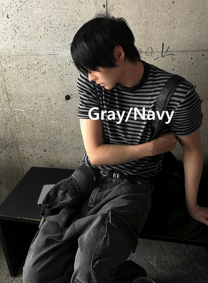 Black & Charcoal Striped Short Sleeve