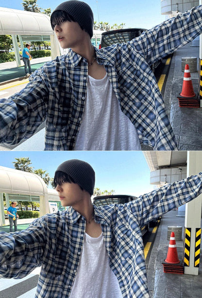 two-pocket checkered tartan shirt