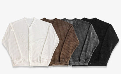 Velour Ribbed V-Neck Cardigan 4color