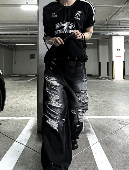 denim destroyed pants