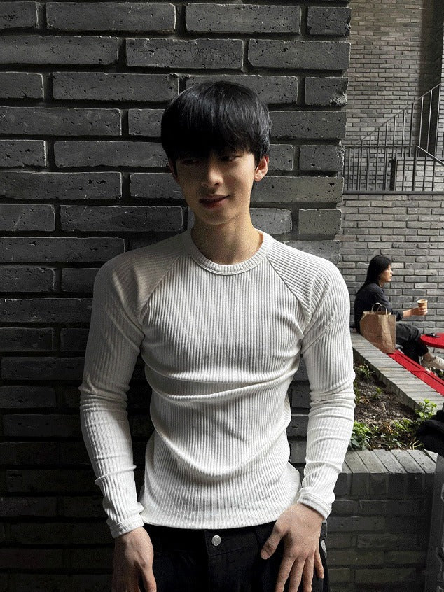 muscle-fit raglan ribbed knitwear