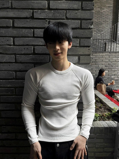 muscle-fit raglan ribbed knitwear